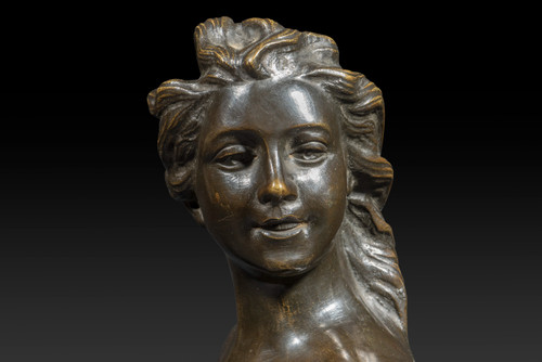 « Buste de jeune femme » en bronze de JEF LAMBEAUX (1852-1908) :