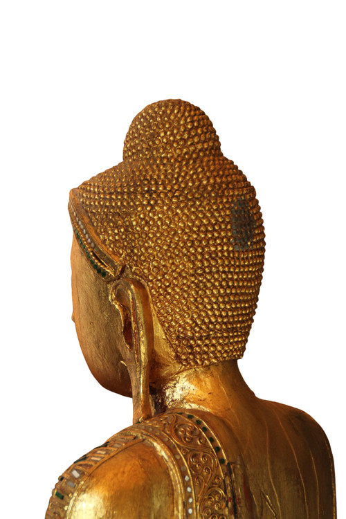 A large standing Buddha in gilded and inlaid wood, Thailand, 20th century 