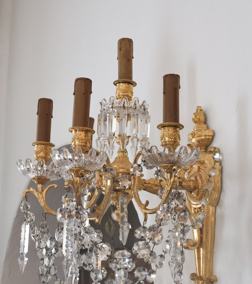 Pair of 5-light wall lights in Louis XVI style, Napoleon III period 