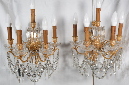 Pair of 5-light wall lights in Louis XVI style, Napoleon III period 