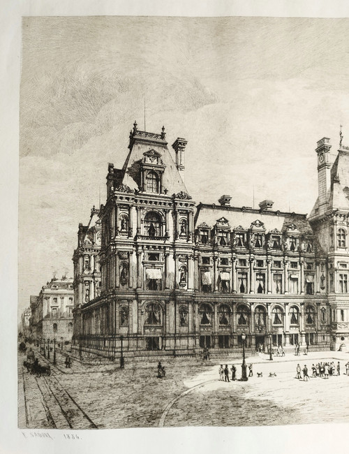 Pariser Rathaus von Eugène Sadoux, Gravur aus dem Jahr 1886