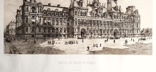 Pariser Rathaus von Eugène Sadoux, Gravur aus dem Jahr 1886