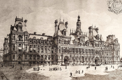 Pariser Rathaus von Eugène Sadoux, Gravur aus dem Jahr 1886