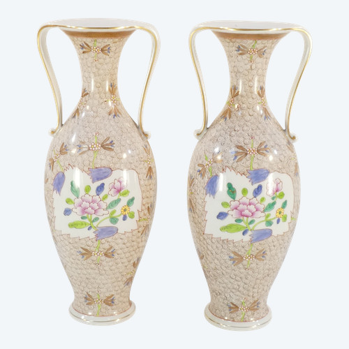 Pair of Amphora Vases in White Porcelain 