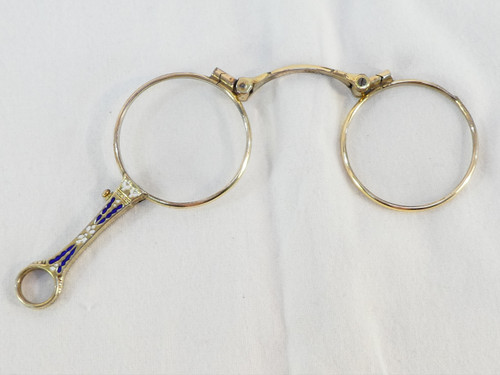 Glasses Lorgnon binocle Face a main in STERLING SILVER vermeil