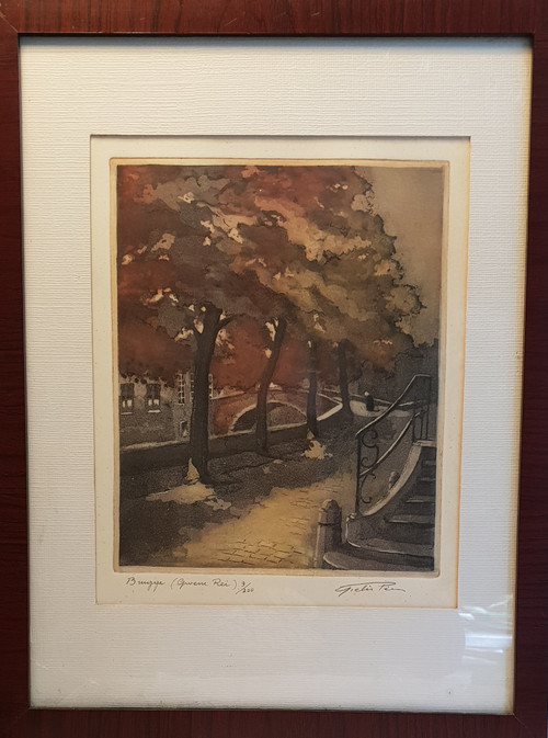 Color Engraving, Numbered and Signed, "GROENE GREI" (Bruges) by GIELIS PIERRE: