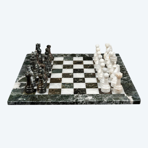 Ensemble de jeu d'échecs en marbre noir zébré et blanc;