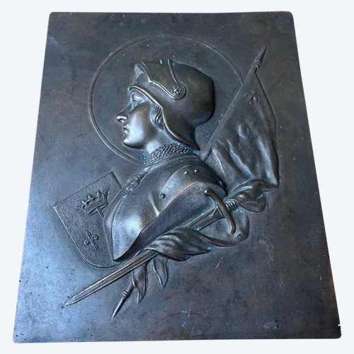 Bronzetafel von Jeanne d'Arc in Rüstung – 19. Jahrhundert