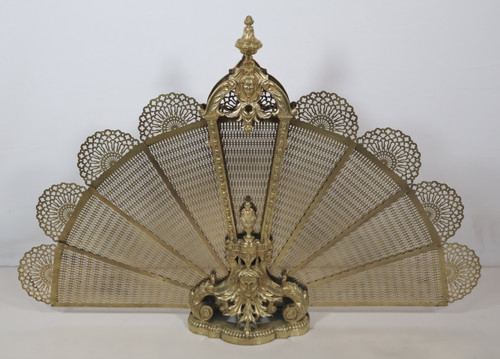 Fire screen fan in gilded bronze and brass Napoleon III period