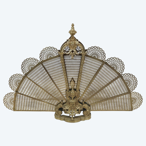 Fire screen fan in gilded bronze and brass Napoleon III period