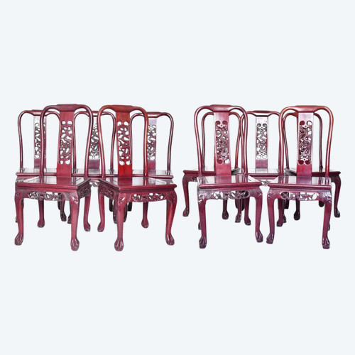 Suite of 10 Chinese chairs in red lacquer