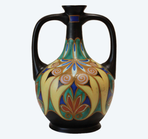 Vase with two handles in glazed ceramic, Holland circa 1930