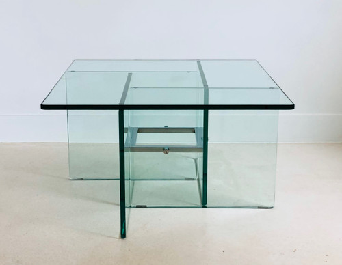 Square coffee table in crystal glass, Italy 70s