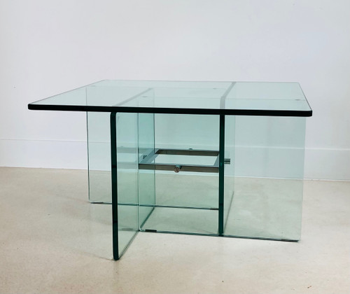 Square coffee table in crystal glass, Italy 70s