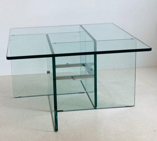 Square coffee table in crystal glass, Italy 70s