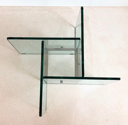 Square coffee table in crystal glass, Italy 70s