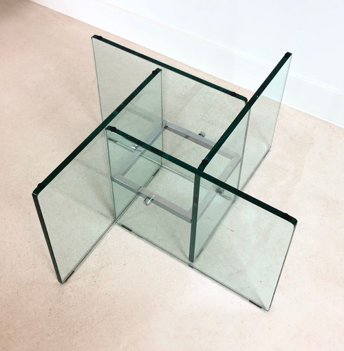 Square coffee table in crystal glass, Italy 70s