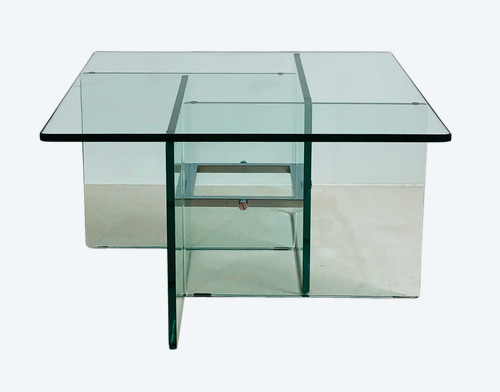 Square coffee table in crystal glass, Italy 70s