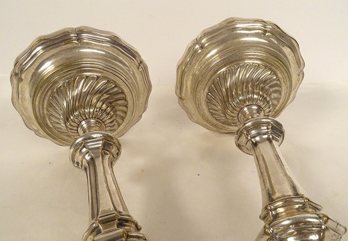 Pair of Regency Bronze Silvered Candlesticks XVIIIth Century