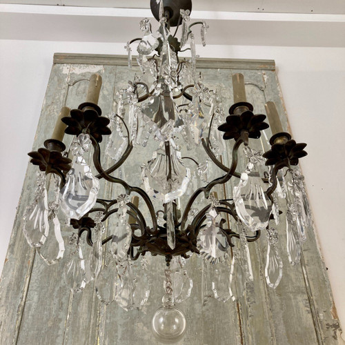 Large Regency-style crystal cage chandelier