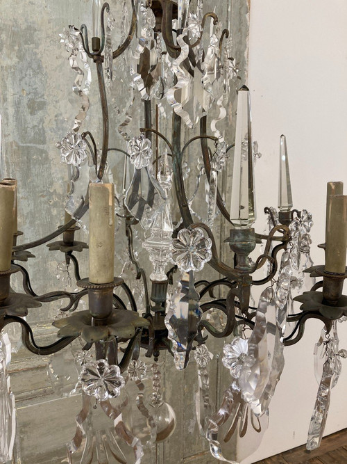 Large Regency-style crystal cage chandelier