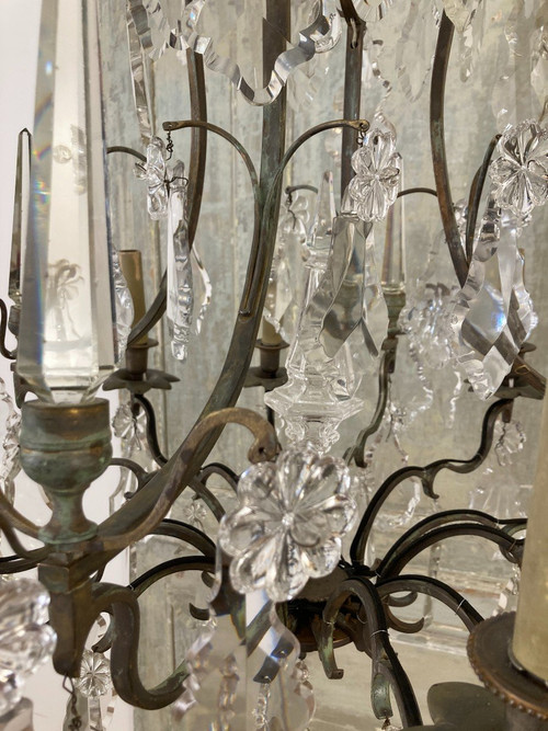 Large Regency-style crystal cage chandelier