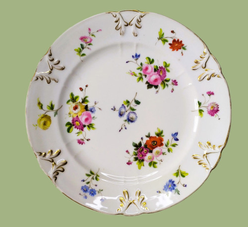 Pair Plates In Hand-painted Porcelain With Flowers Roses 19th c