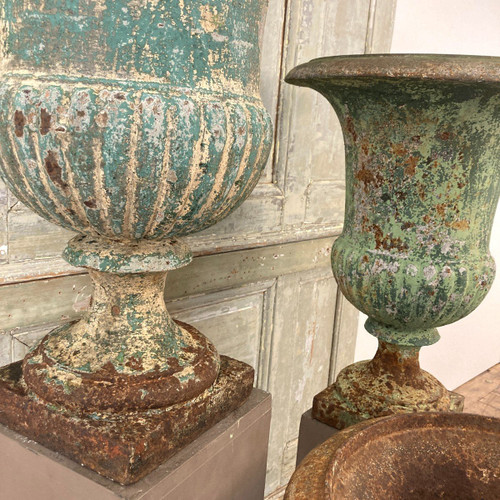 Three Large Medici Cast Iron Vases 19th Century