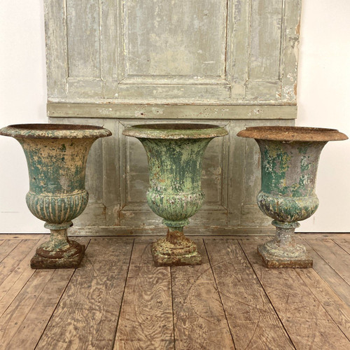 Three Large Medici Cast Iron Vases 19th Century