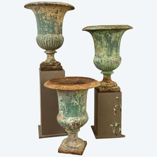 Three Large Medici Cast Iron Vases 19th Century