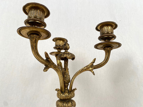 Pair of ormolu and white marble candelabra in the Louis XVI style