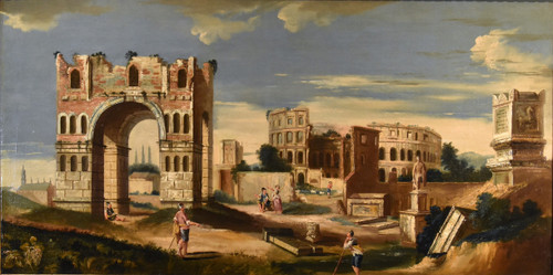 Architectural Capriccio With Ancient Classical Ruins, Jacob Fabris (venice, 1689 - 1761)