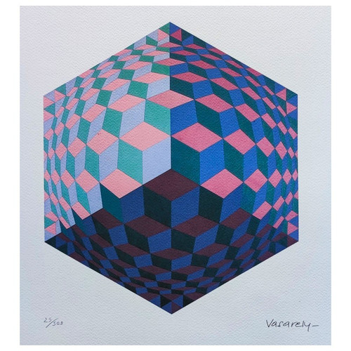 1970 Originale Splendido Victor Vasarely Op Art Litografia in edizione limitata