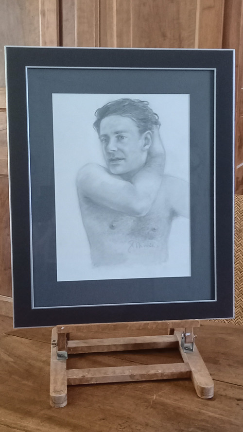 Grey pencil drawing/ portrait of Francis Huster