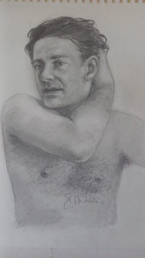 Grey pencil drawing/ portrait of Francis Huster