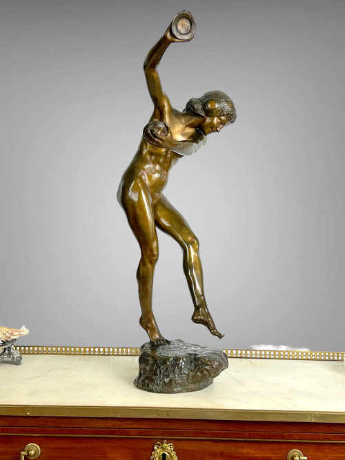 Grande ballerina in bronzo con cimbali firmata Dupuy Fondeur timbro Susse Frères