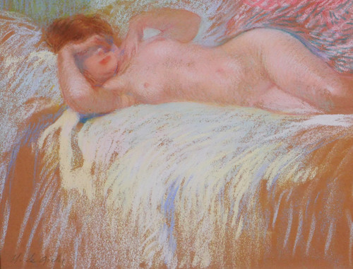 Henri Le Riche Pastell nackte Frau Zeichnung Gemälde Jugendstil Impressionismus