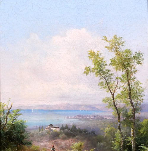 Agostini Livorno landscape, Italy, Tuscany, painting, Montenero