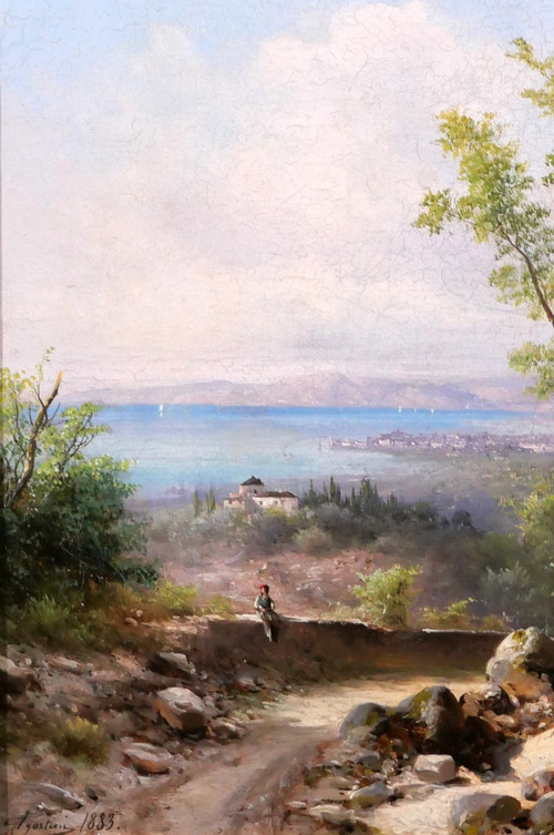 Agostini Livorno landscape, Italy, Tuscany, painting, Montenero