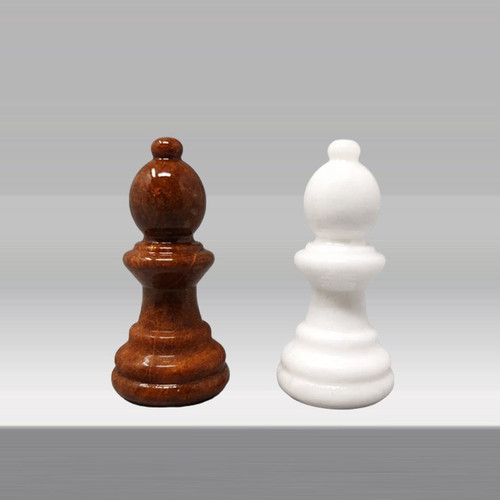 1970s Gorgeous Brown and White Chess Set in Volterra Alabaster Handmade Made in Italy