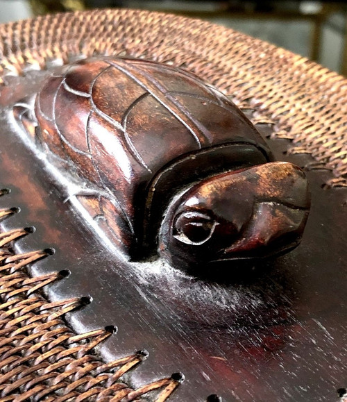 Indonesia, Island of Lombok, Mid-20th Century, Basketry Box. Decorated With A Turtle.