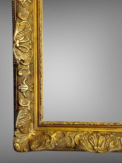 ANCIENT 19th C. FRAME IN WOOD AND CARVED GILT STUCCO FOR PAINTING 47 CM X 34 CM