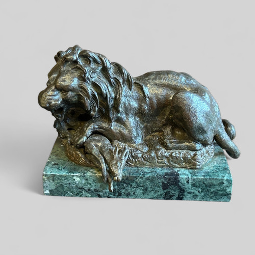 Pair Of Lions In Bronze XIX Period Marble Bases