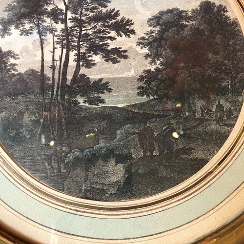 Tondo landscape engraving