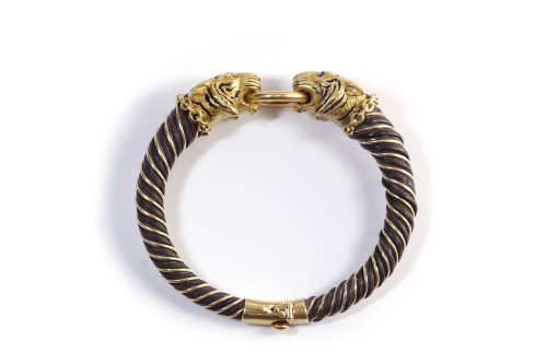 Gay Freres tigers bracelet in 18k gold and silver, bangle tiger bracelet, signed bracelet