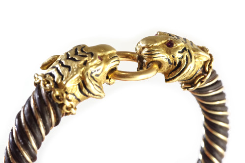 Gay Freres tigers bracelet in 18k gold and silver, bangle tiger bracelet, signed bracelet