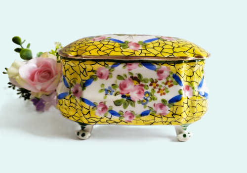 Old Hand Painted Porcelain Candy Box  19th C