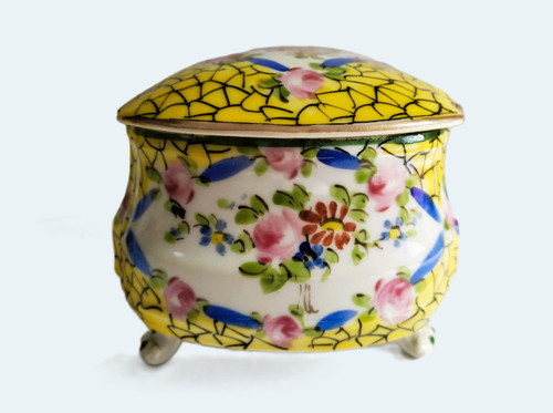 Old Hand Painted Porcelain Candy Box  19th C