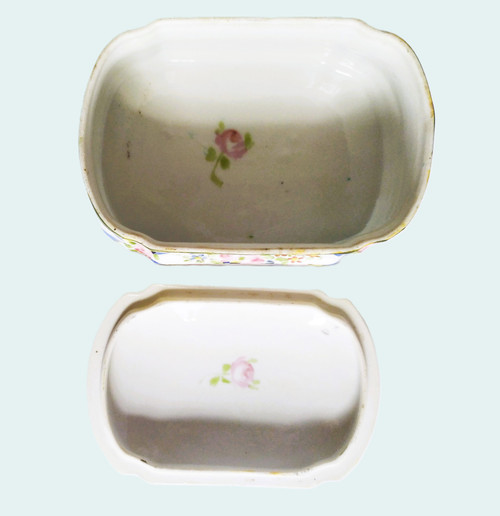 Old Hand Painted Porcelain Candy Box  19th C