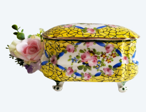 Old Hand Painted Porcelain Candy Box  19th C